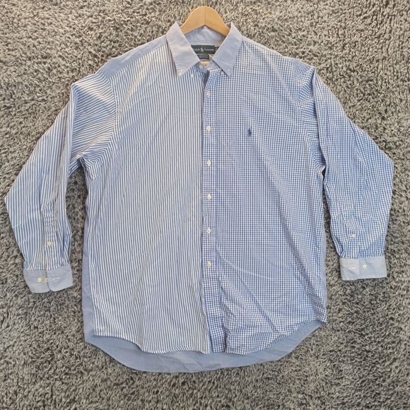 Ralph Lauren Other - Ralph Lauren Shirt Men 17.5 34/35 Blue White Plaid Stripped Casual Button Down